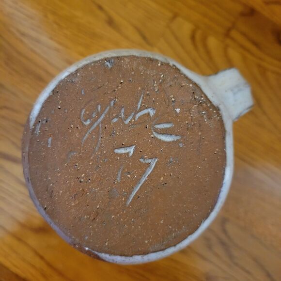 Vintage Handmade Pottery Stoneware Goofy Face Brown Glaze Ceramic Mug Signed - Picture 5 of 5